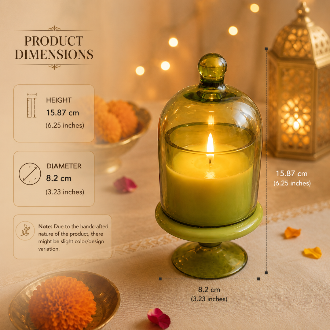 Verdant Glow Green Glass Jar Candle | Oudh Soy Wax Candle