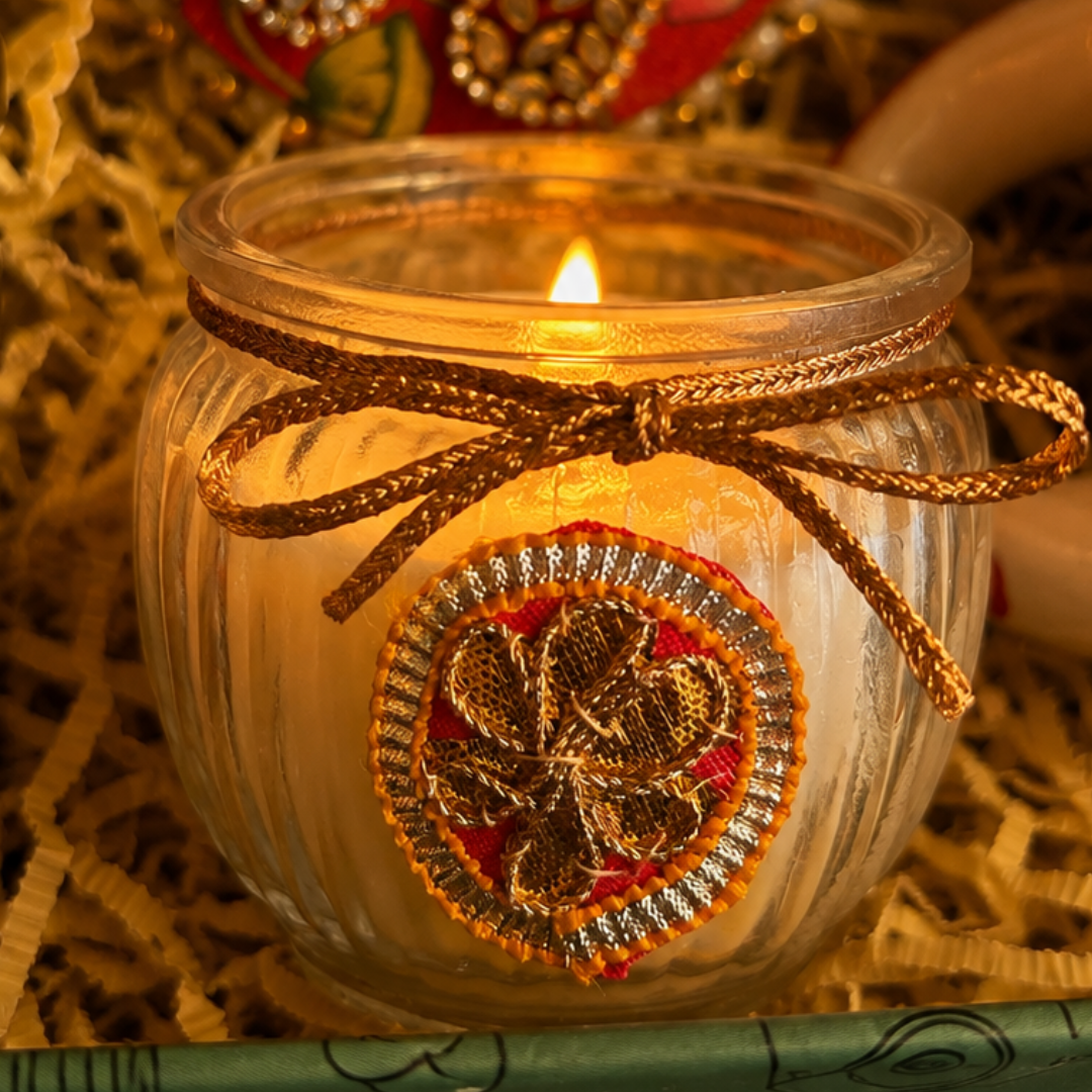Rangoli Multicolor Jute Gift Basket | Mata Laxmi Charan, Shubh Labh & Candle
