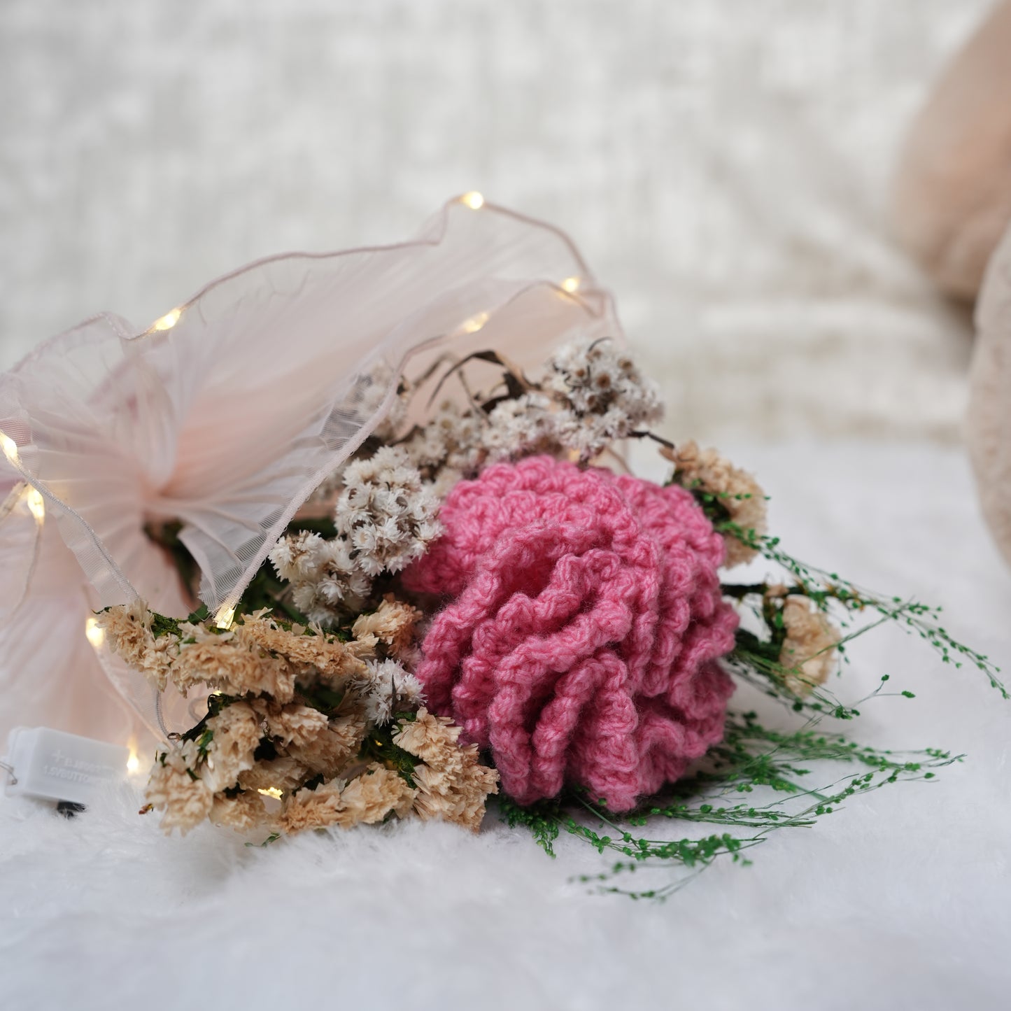 Pink Whisper Crochet Carnations – Handcrafted Forever Flower Décor | ArteCasa - https://artecasa.in/
