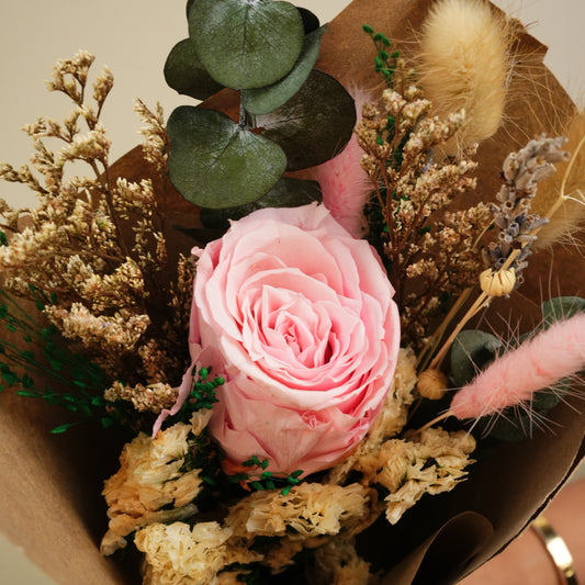 Handmade pink rose dried flower bouquet