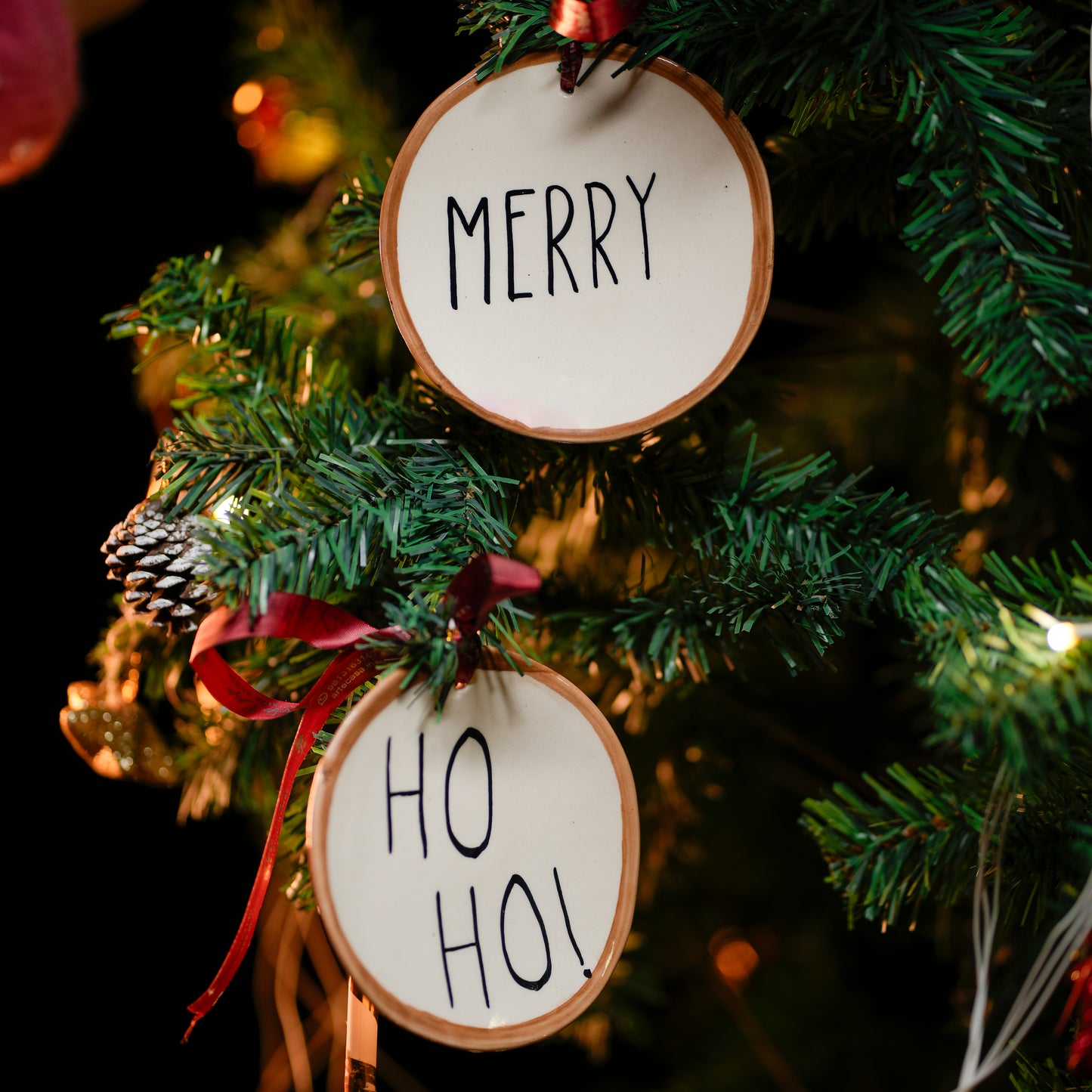 HO HO and Merry Festive ornaments