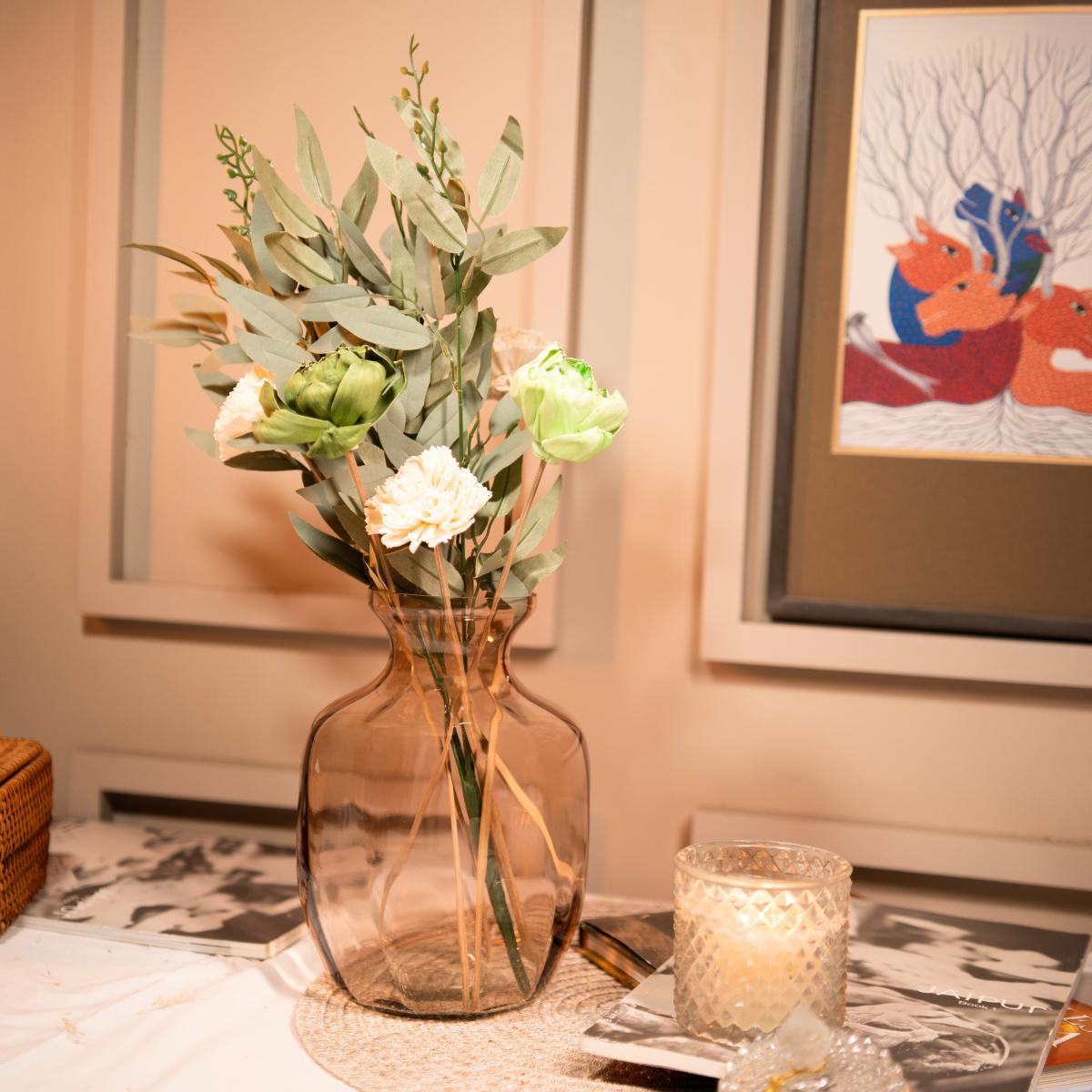 Gentle Glow Vase with Natural Dried Flower Bunch Arrangement