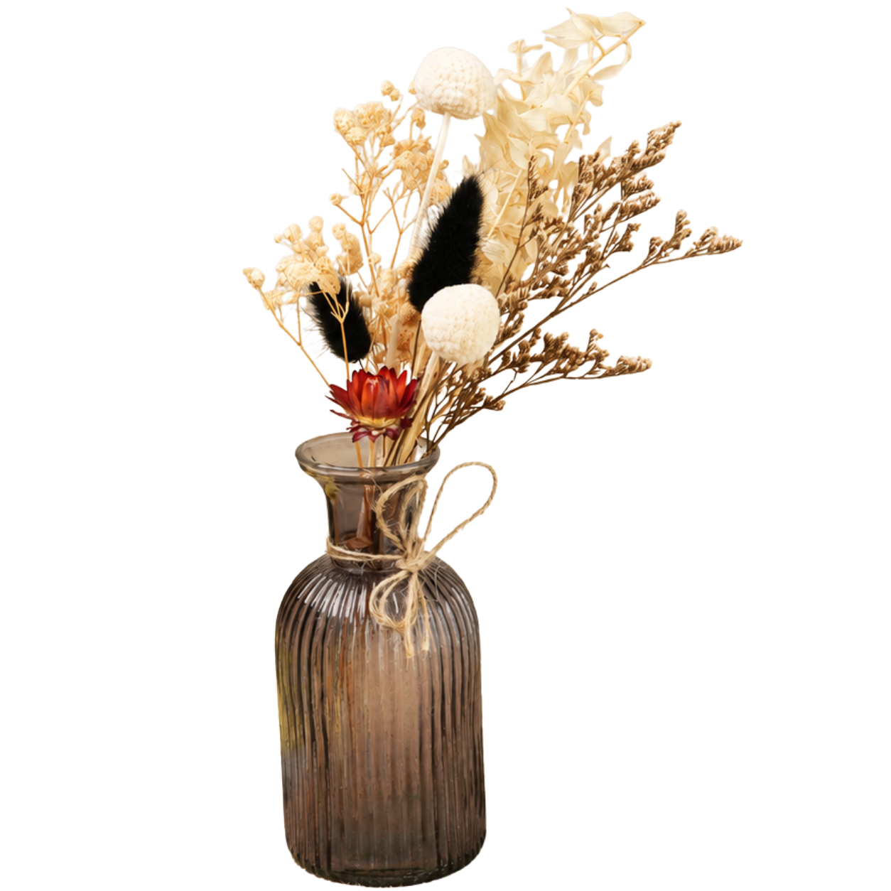 Ocean Crest Black Glass Vase with Dried Flowers | Modern Home Décor