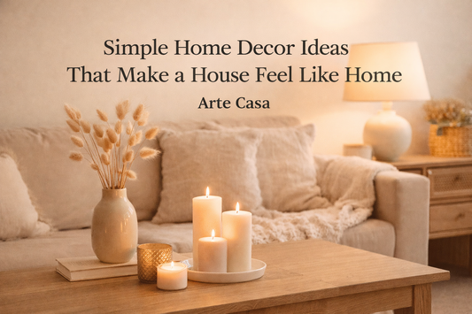 Simple home decor ideas featuring candles and neutral decor to create a warm and cozy living space