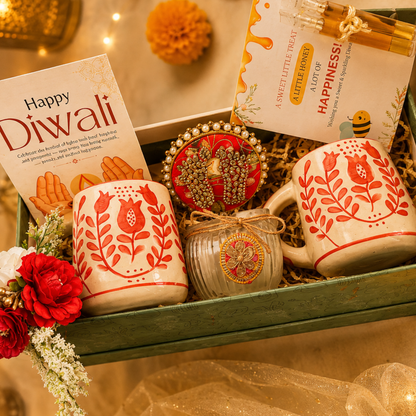 Festive Chai & Glow Mug Gift Box | 2 Mugs & Matka Soy Wax Candle