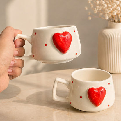 Heartfelt Duo Heart Design Ceramic Mug Set | Set of 2 Heart Mugs