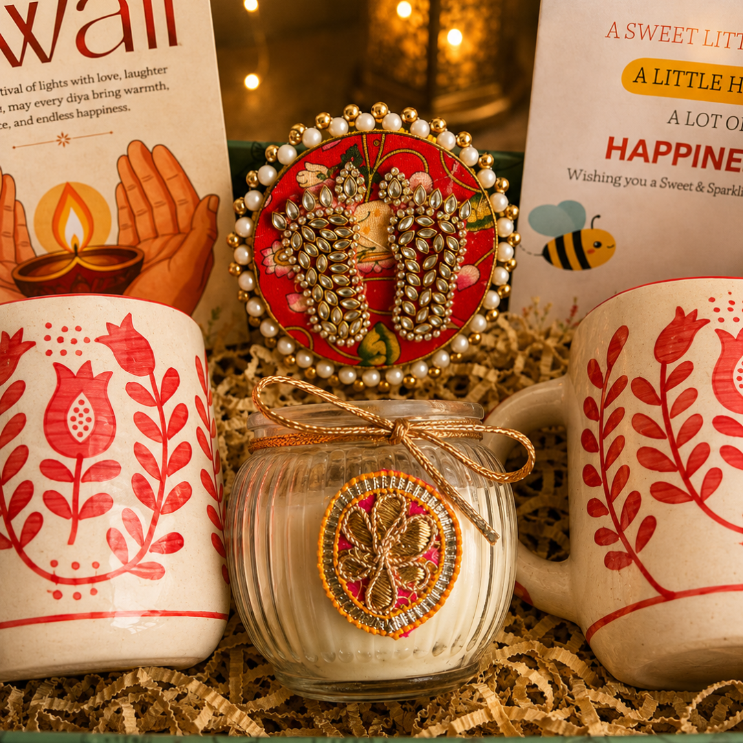 Festive Chai & Glow Mug Gift Box | 2 Mugs & Matka Soy Wax Candle