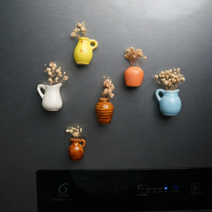 Garden Whispers Fridge Magnet Set of 6 | Mini Ceramic Flower Vase Magnets