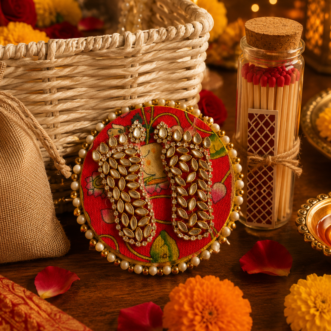 Ivory Nazar White Jute Gift Basket – Evil Eye Diwali Gift Hamper