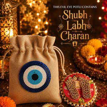 Ivory Nazar White Jute Gift Basket – Evil Eye Diwali Gift Hamper