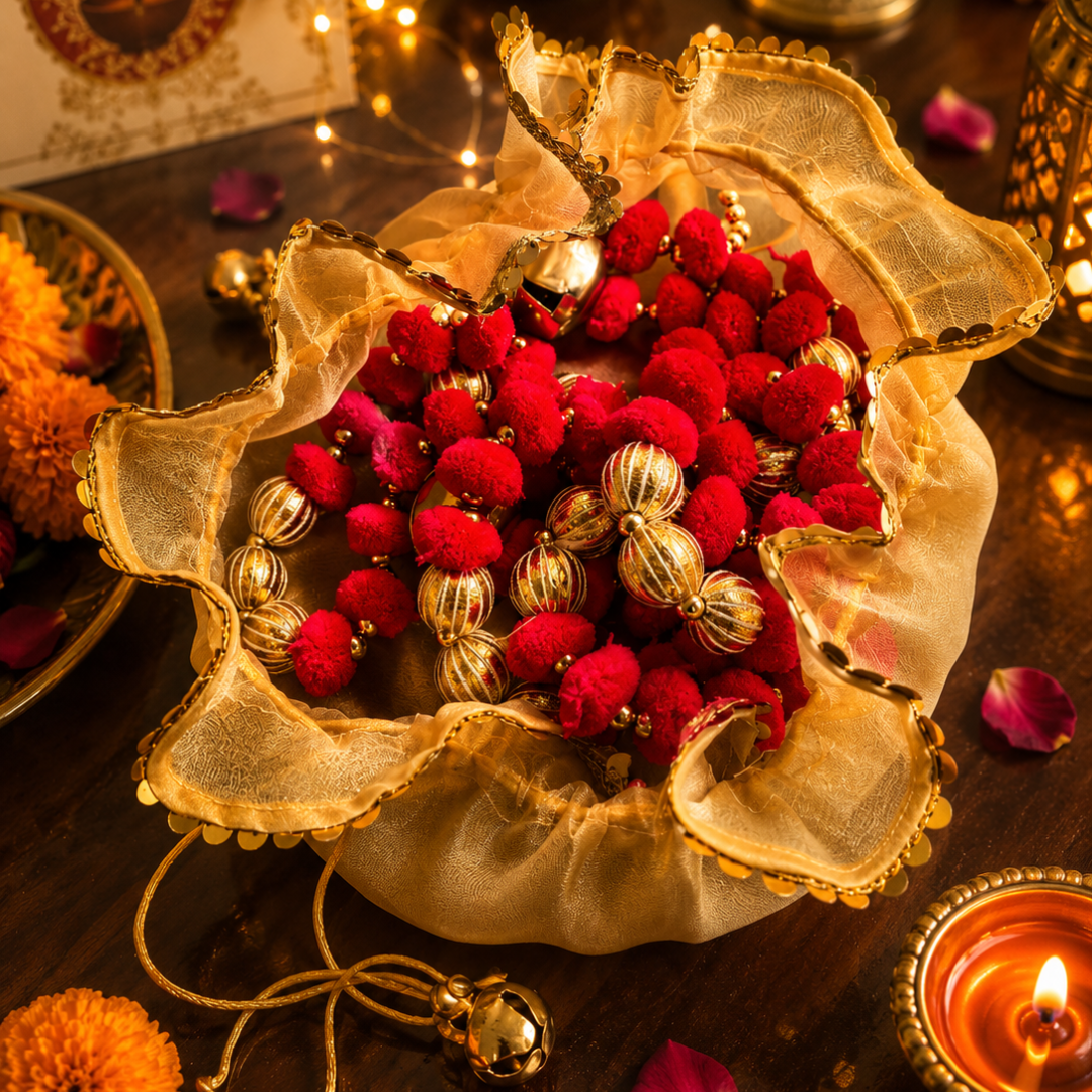 Gulabi Utsav Golden Potli Gift Set | Pink Festive Toran