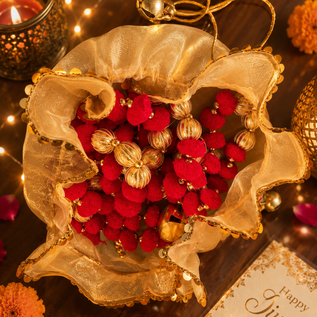 Gulabi Utsav Golden Potli Gift Set | Pink Festive Toran