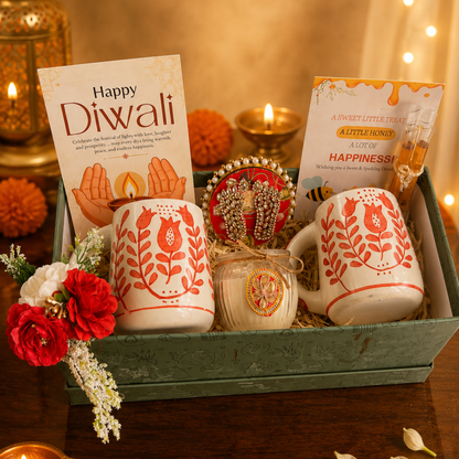 Festive Chai & Glow Mug Gift Box | 2 Mugs & Matka Soy Wax Candle