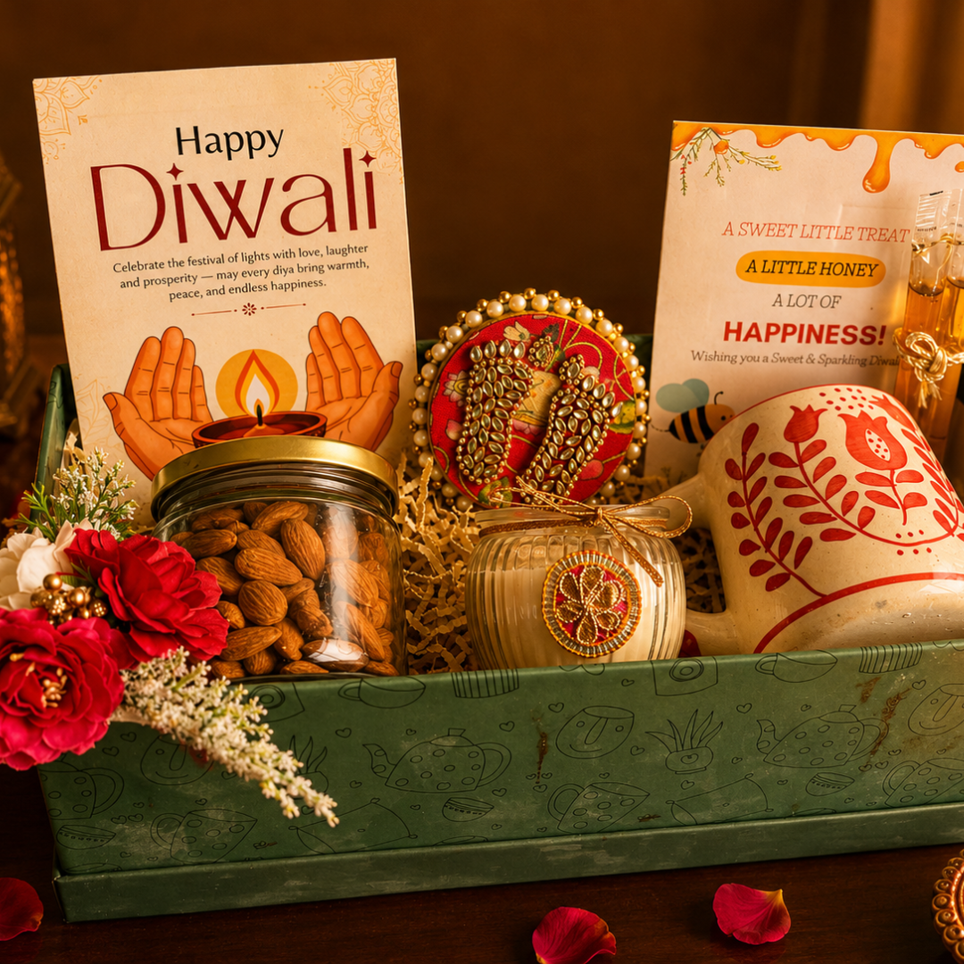 Green Harvest Celebration Gift Box | Mug, 100g Almonds & Soy Wax Candle
