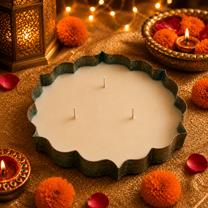 Emerald Heritage Large Metal Urli Candle | Rustic Soy Wax Candle