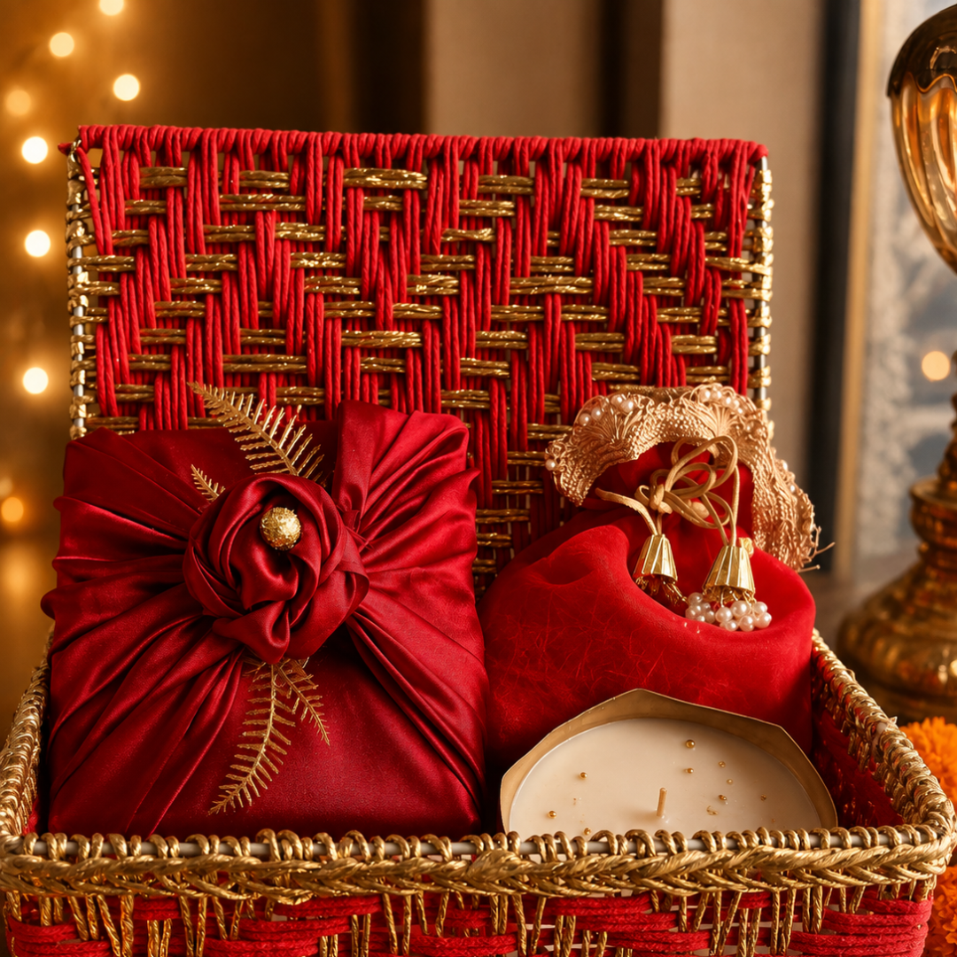 Ruby Utsav Red Festive Gift Basket – Diwali Gift Hamper with Urli Soy Wax Candle