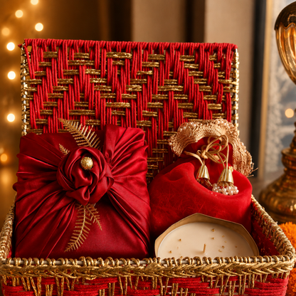 Ruby Utsav Red Festive Gift Basket – Diwali Gift Hamper with Urli Soy Wax Candle