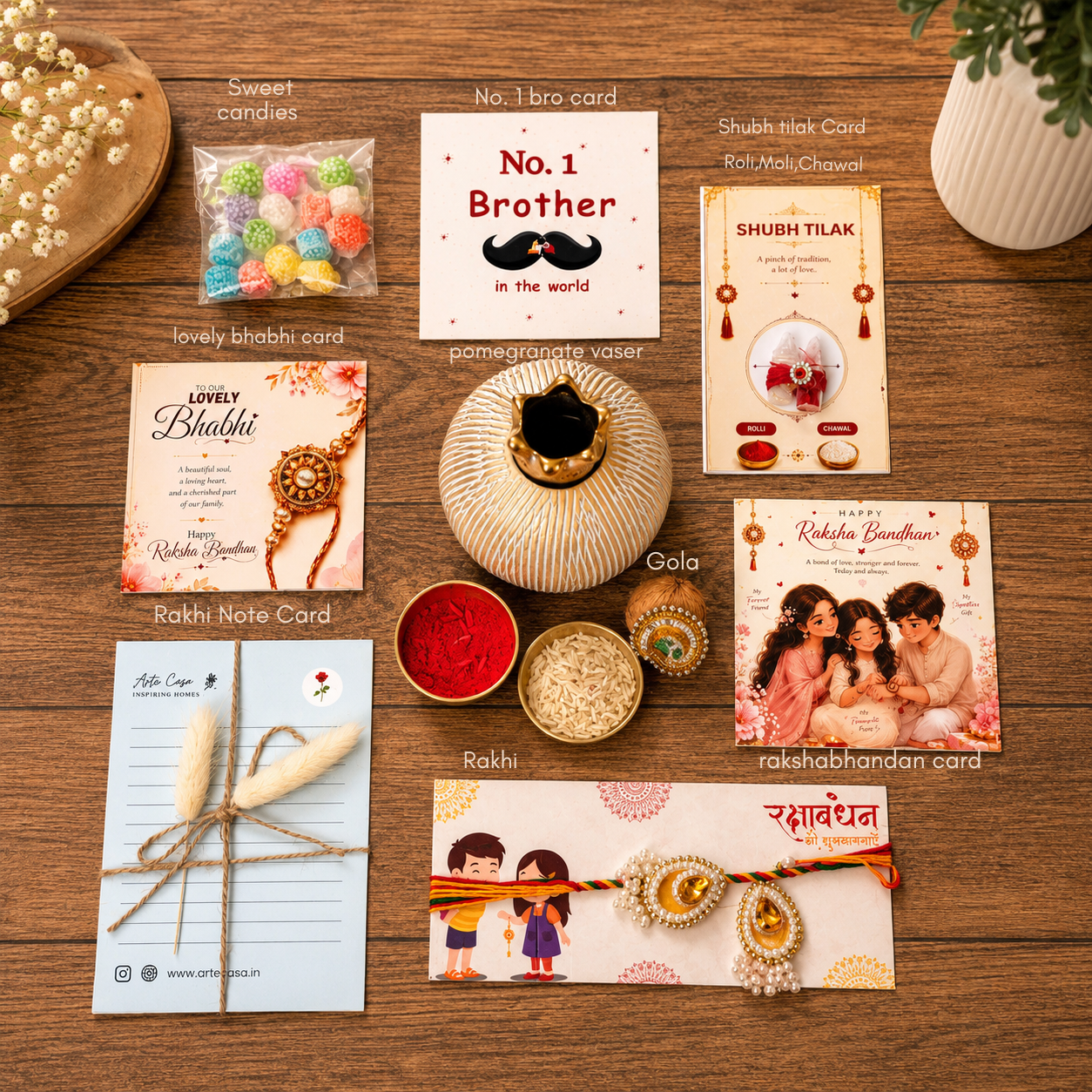 Artecasa Ivory Pomegranate Rakhi Gift Hamper for Bhai Bhabhi | Premium Raksha Bandhan Gift Box