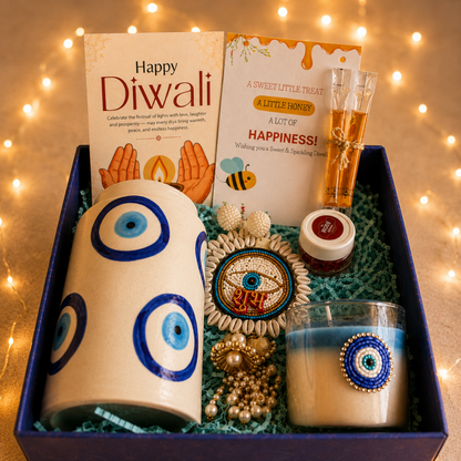 Azure Nazar Glow Candle Gift Box | Evil Eye Diwali Gift Hamper with Saffron