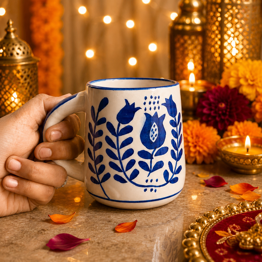 Ocean Bloom Blue Ceramic Mug Set of 2 | Elegant Blue Coffee Mugs - https://artecasa.in/