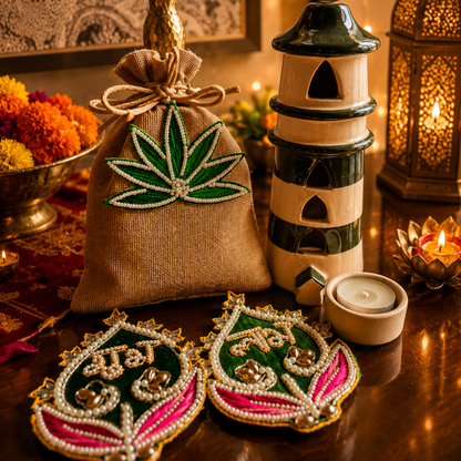 Shubh Labh Tealight Festive Decor | Tea Light Home with Mata Laxmi Charan