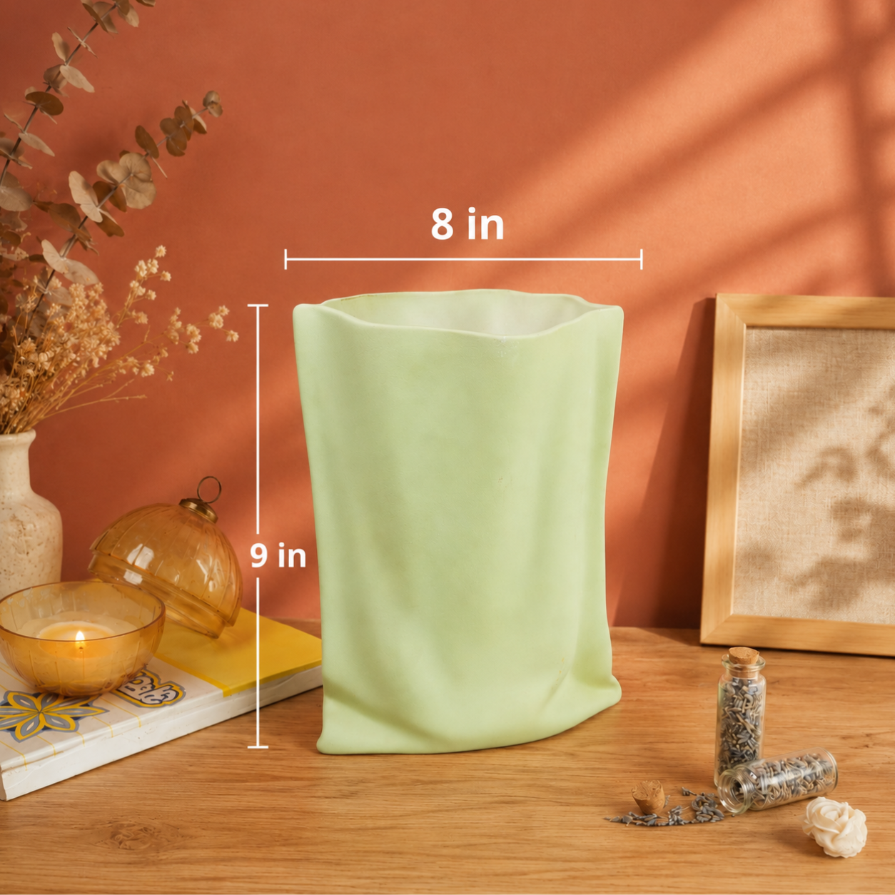 Matcha Muse Sculpted Vase with Dried Flowers | Modern Decorative Vase
