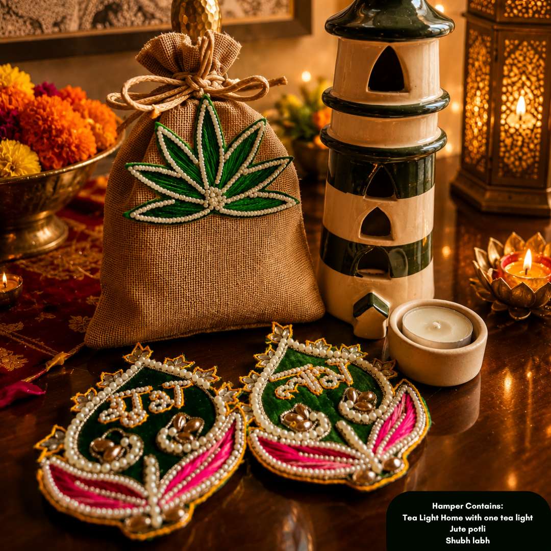 Shubh Labh Tealight Festive Decor | Tea Light Home with Mata Laxmi Charan