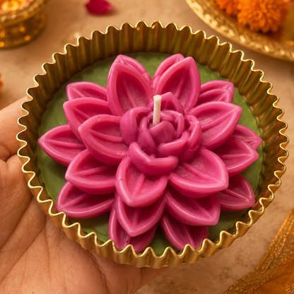 Mehfil Bloom Green & Pink Urli Flower Candle – Festive Diwali Décor
