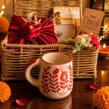 Rustic Ruby Jute Gift Basket | Red Mug & Shubh Labh Festive Hamper