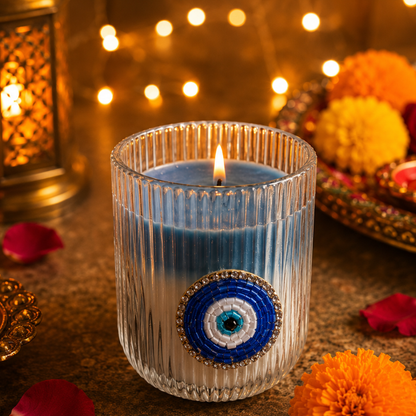 Nazar Glow Evil Eye Decorative Candle | Oudh Saffron Soy Wax Candle