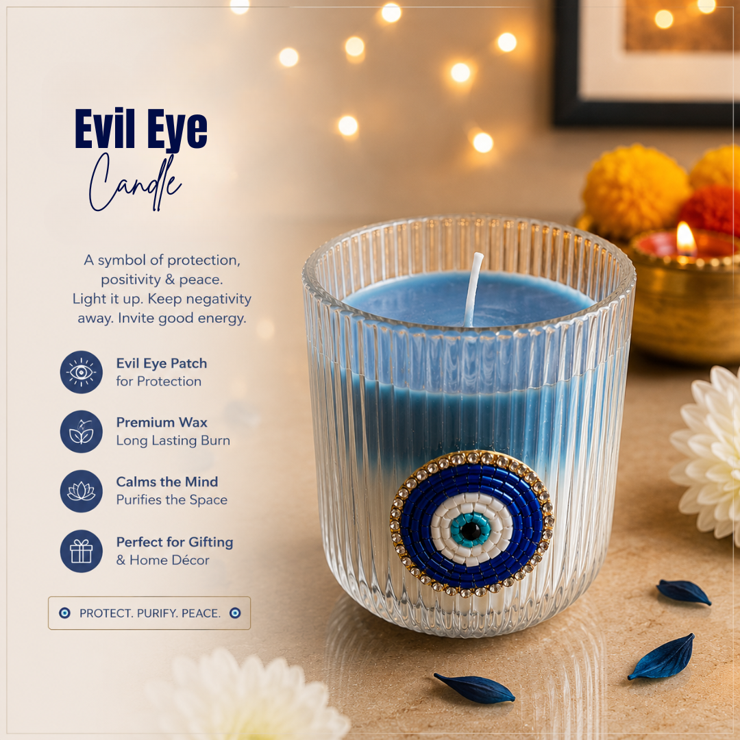 Nazar Glow Evil Eye Decorative Candle | Oudh Saffron Soy Wax Candle
