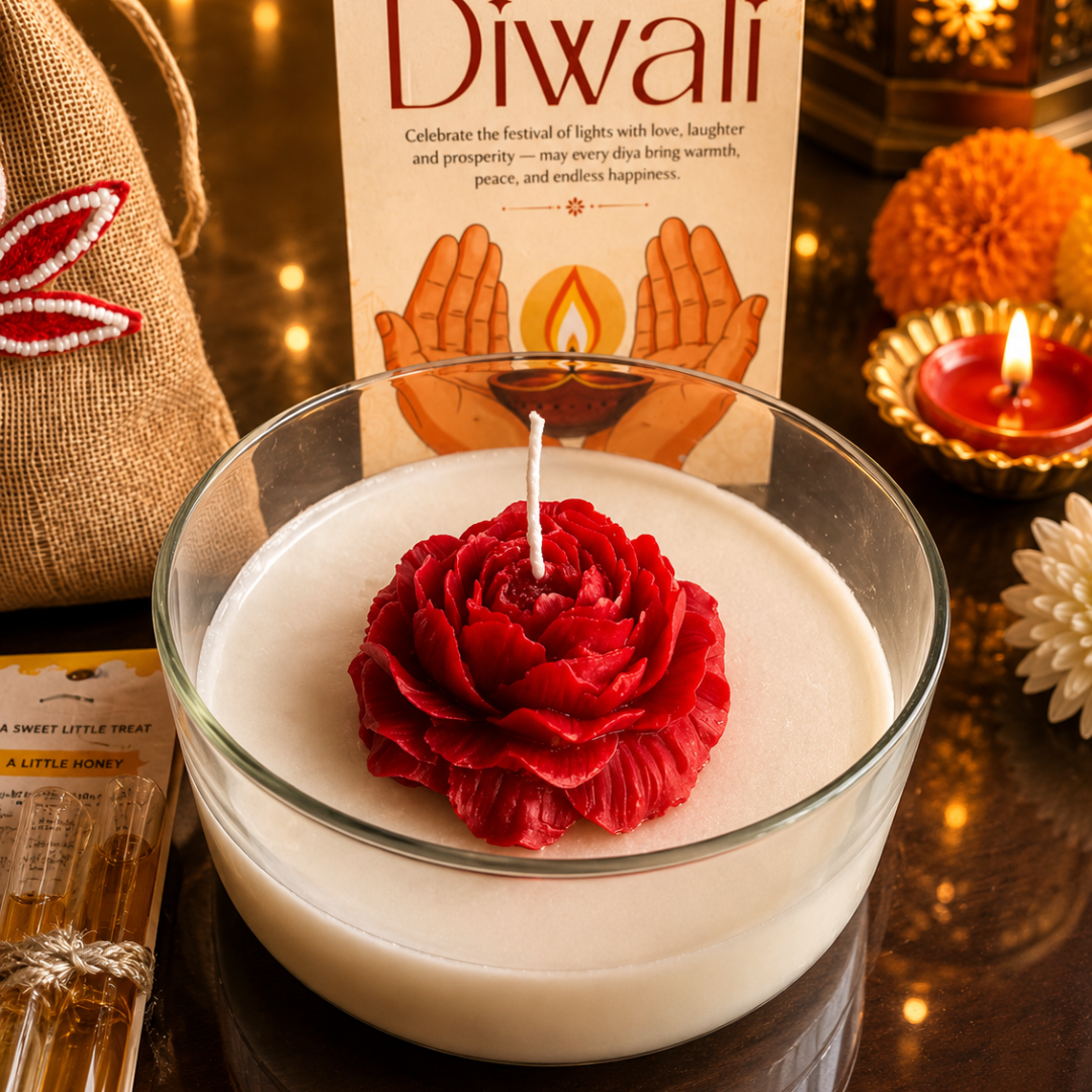 Crimson Rose Round Sculptural Candle | Red Carnation Scented Soy Wax Candle