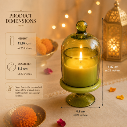 Verdant Glow Green Glass Jar Candle | Oudh Soy Wax Candle
