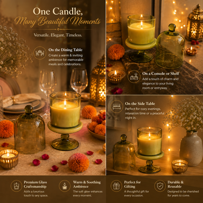 Verdant Glow Green Glass Jar Candle | Oudh Soy Wax Candle
