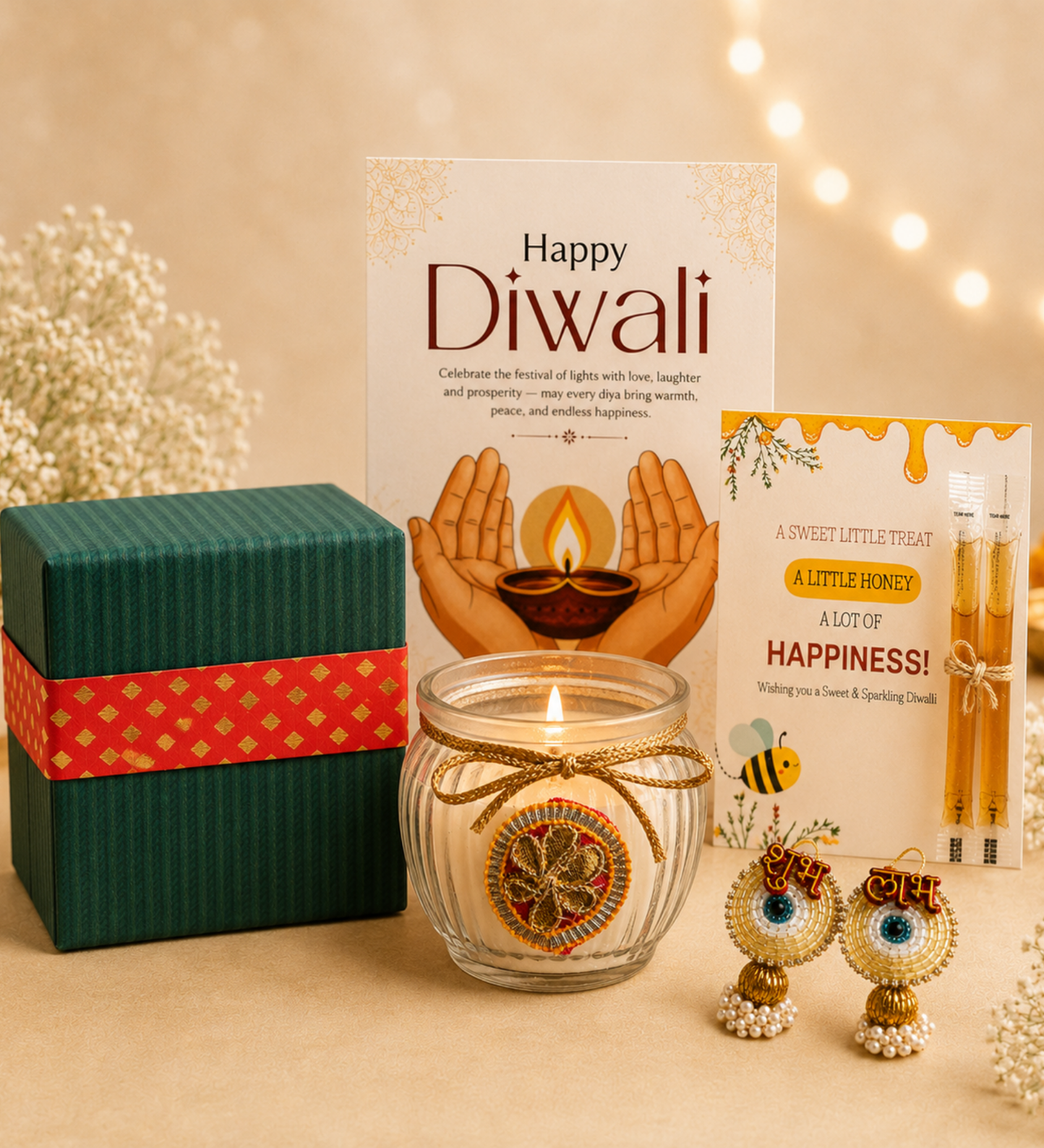 Sutli Bomb Box Diwali Gift Hamper with Matka Candle, Mata Laxmi Charan & Shubh Labh