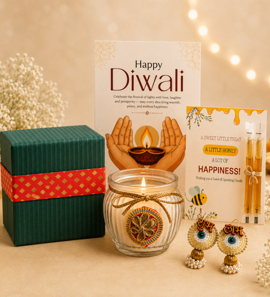 Sutli Bomb Box Diwali Gift Hamper with Matka Candle, Mata Laxmi Charan & Shubh Labh - https://artecasa.in/