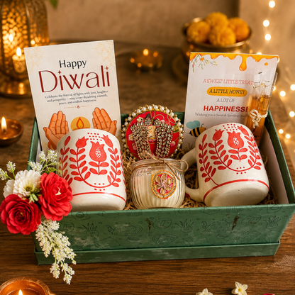 Festive Chai & Glow Mug Gift Box | 2 Mugs & Matka Soy Wax Candle