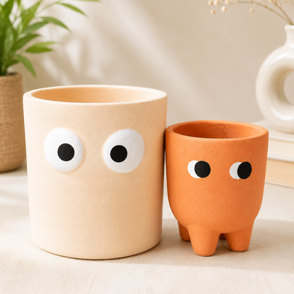 Petite Form Decorative Face Planter Set of 2 – Orange & White