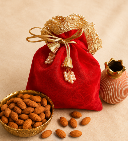 Rangoli Pink & Festive Potli Gift Basket | Shubh Labh & Almonds Diwali Hamper