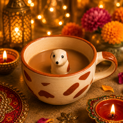 Paws & Panda Festive Mug Gift Hamper | Dog & Panda Mugs with Diwali Candle