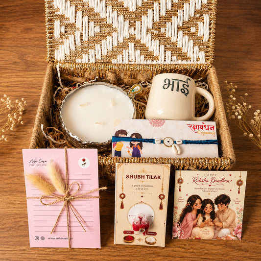 Artecasa Forever Bhai Celebration Hamper | Premium Rakhi Gift Hamper for Brother with Bhai Mug, Urli Candle, Rakhi, Chocolates & Pooja Essentials
