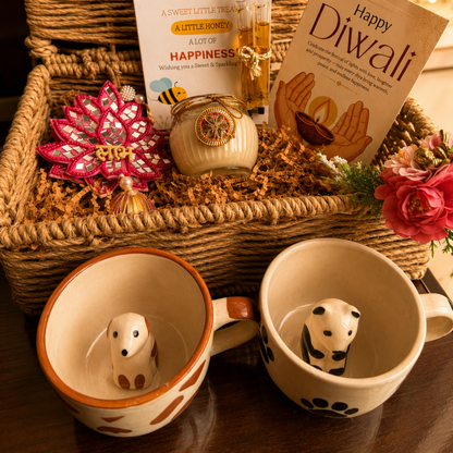 Paws & Panda Festive Mug Gift Hamper | Dog & Panda Mugs with Diwali Candle