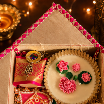 Shubh Labh Pink Celebration Gift Box | Urli Candle, Almonds & Diwali Hamper