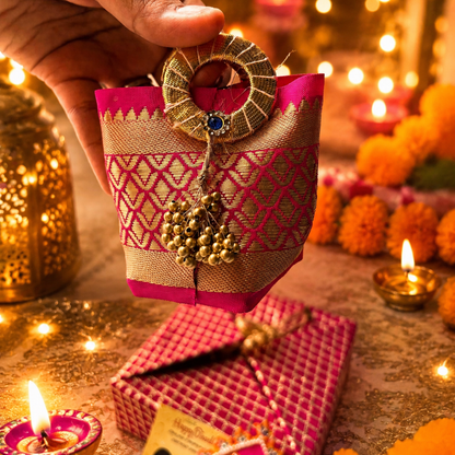 Shubh Labh Pink Celebration Gift Box | Urli Candle, Almonds & Diwali Hamper