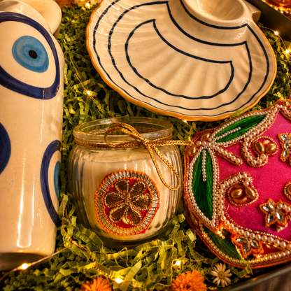 Emerald Nazar Luxe Gift Box | Evil Eye, Seashell Platter & Diwali Candle Hamper