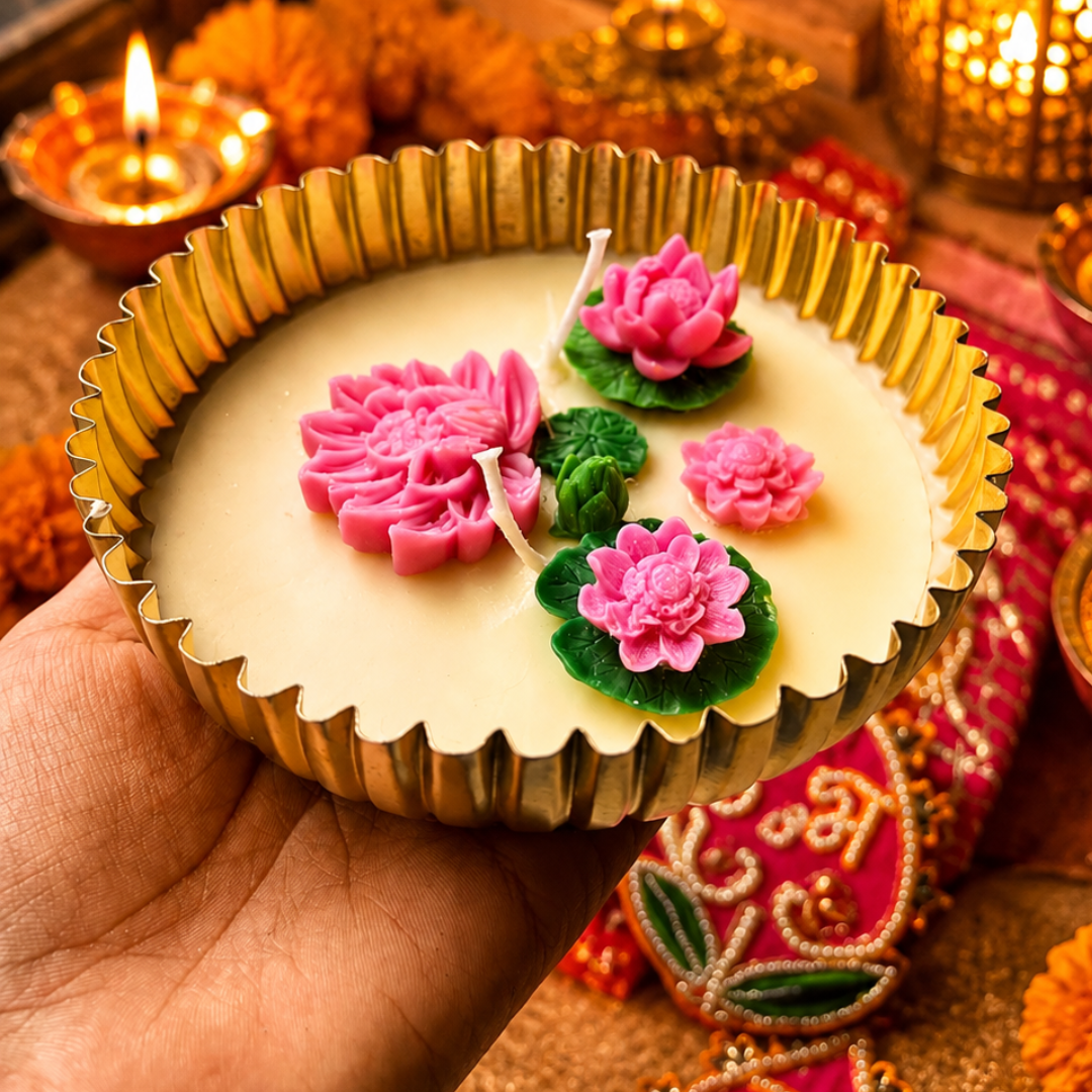 Shubh Labh Pink Celebration Gift Box | Urli Candle, Almonds & Diwali Hamper