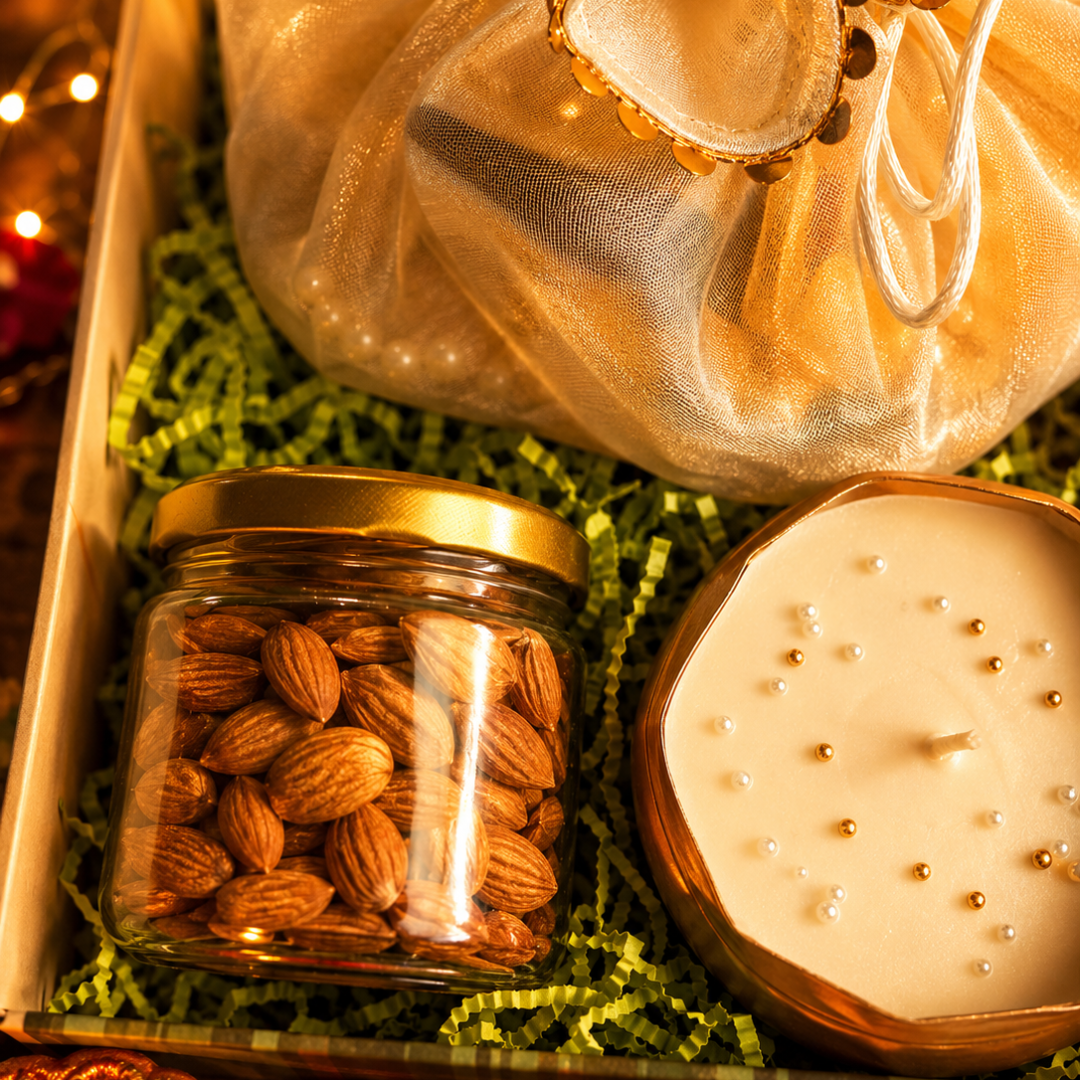 Emerald Festive Harvest Gift Box | Premium Diwali Hamper with Pomegranate, Dry Fruits & Urli Candle