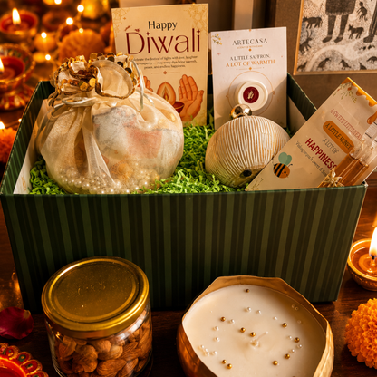 Emerald Festive Harvest Gift Box | Premium Diwali Hamper with Pomegranate, Dry Fruits & Urli Candle