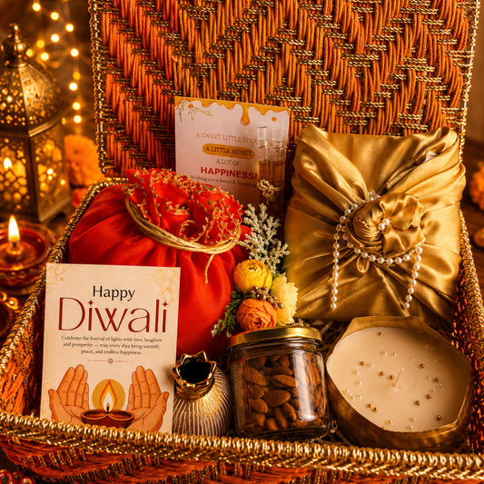 Rang Utsav Grand Orange Diwali Gift Basket | Shubh Labh, Almonds & Festive Décor - https://artecasa.in/