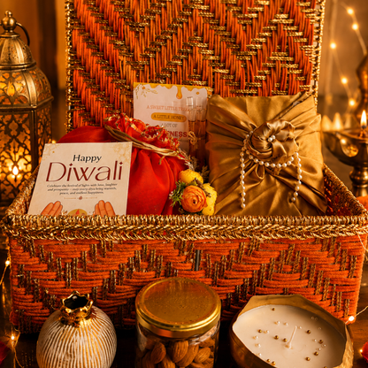 Rang Utsav Grand Orange Diwali Gift Basket | Shubh Labh, Almonds & Festive Décor
